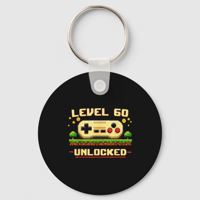 Funny level 60 unlocked video game 60th birthday key ring (Front)