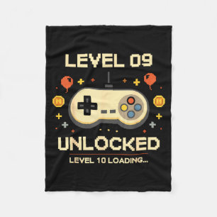 Funny level 9 unlocked gamer 9th birthday video fleece blanket
