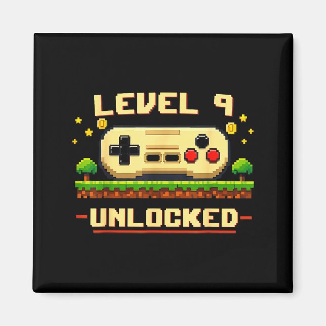 Funny level 9 unlocked video game 9th birthday magnet (Front)