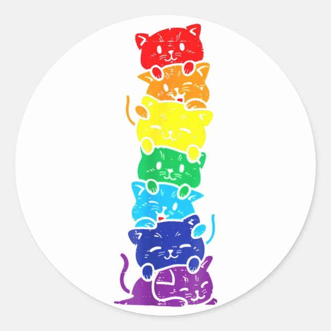 Funny LGBT Cat Stack Rainbow Gay Pride Gift For Ca Classic Round Sticker (Front)