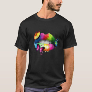Funny Lgbt Rainbow Lips Pride Butterfly Lgbtq T-Shirt