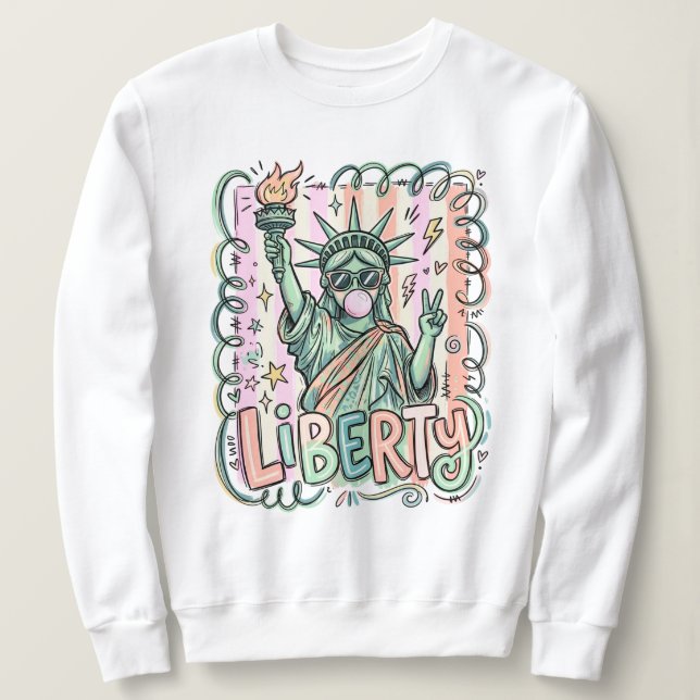 Funny Liberty Statue Bubble Gum Patriotic Sweatshirt (Design Front)