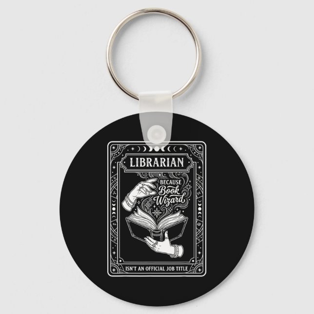 Funny librarian because book wizard mystical magic key ring (Front)