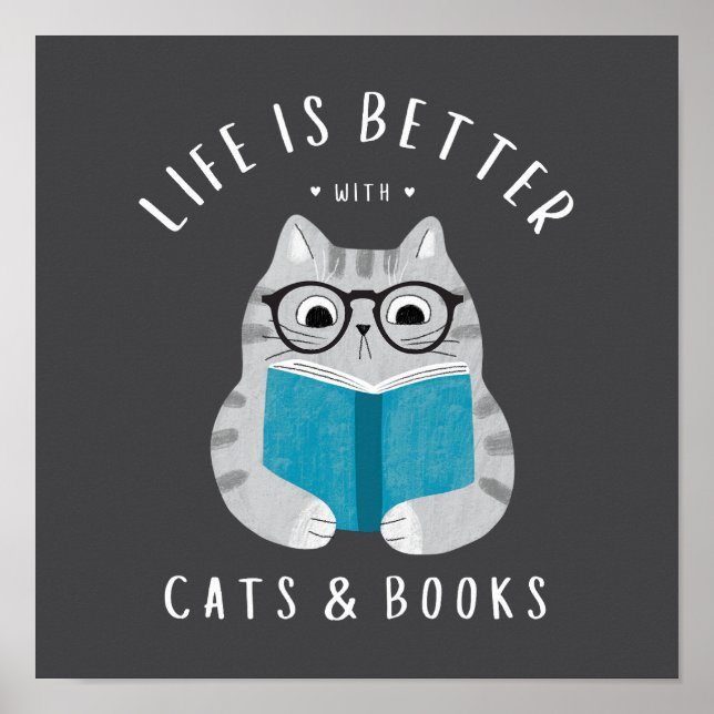 Funny Life is Better with Cats and Books Poster (Front)