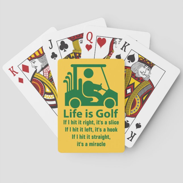 Funny Life is Golf Green Yellow Playing Cards (Back)