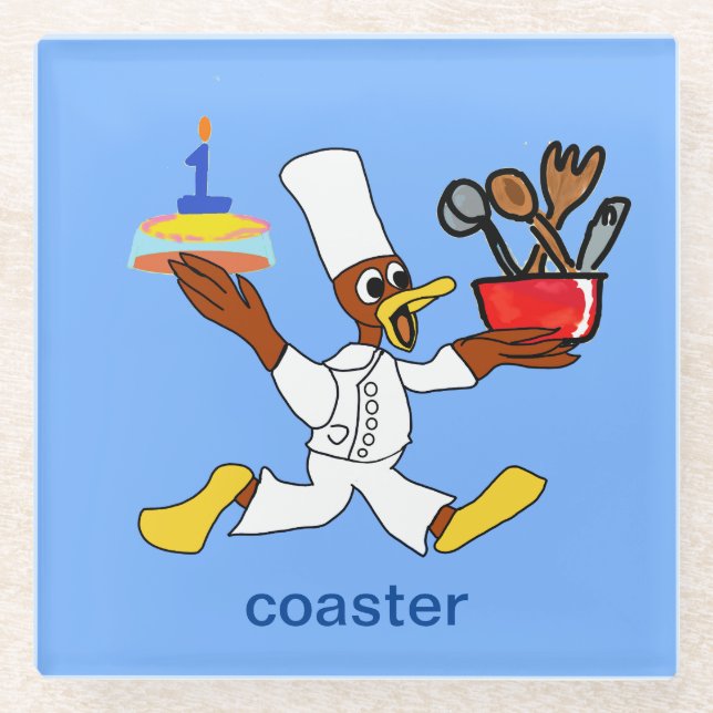 Funny Light Blue Chef Ducky Kazoo Coaster (Front)