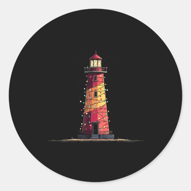Funny Lighthouse Christmas Graphics Lights Lover  Classic Round Sticker (Front)