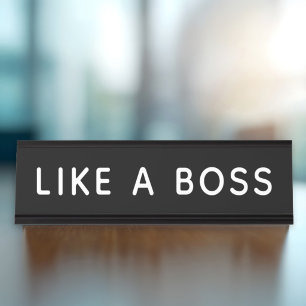 Funny Like a Boss Black Desk Quote Name Plate