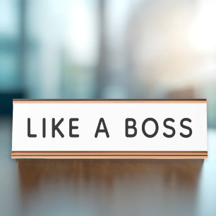 Funny Like a Boss White Desk Quote Name Plate
