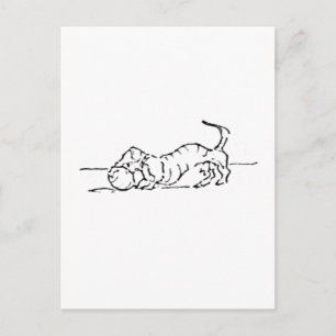 Funny Line Art Sausage Dog Postcard
