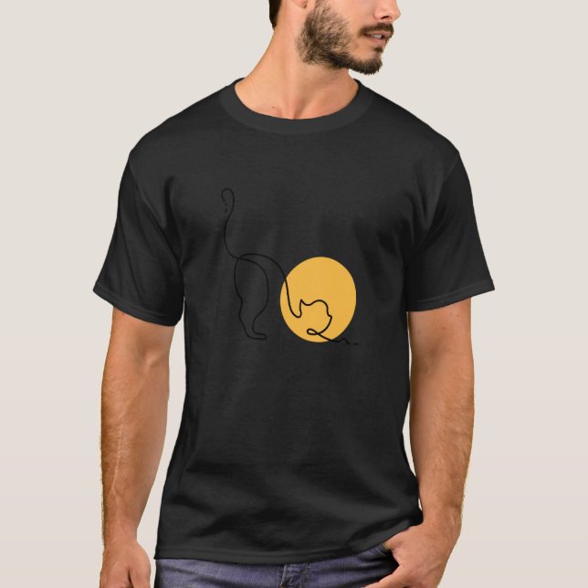 Funny Line Black Cat T-Shirt (Front)