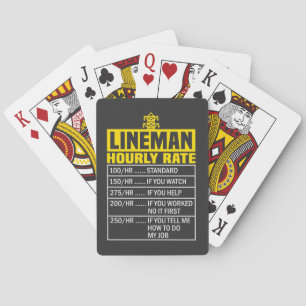 Funny Lineman Hourly Rate Black Playing Cards