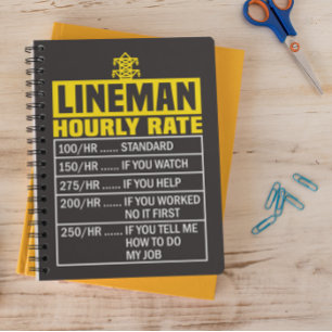 Funny Lineman Hourly Rate Black Spiral Notebook