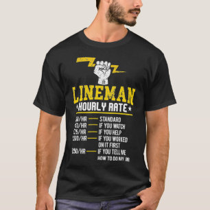 Funny Lineman Hourly Rate Utility Labour Union Rat T-Shirt