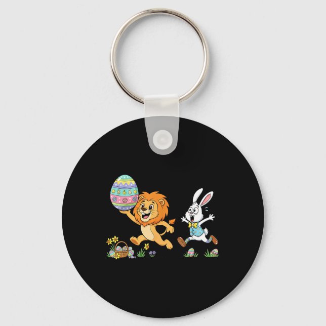 Funny Lion Bunny Easter Egg Kids Mens Womens Key Ring (Front)