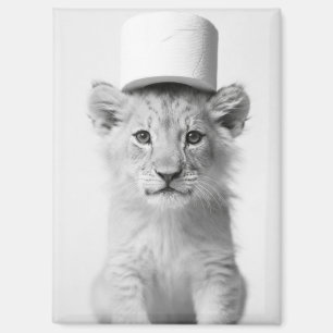 Funny Lion Cub Wearing Toilet Paper Animal Photo Magnet