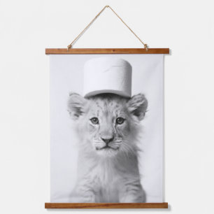 Funny Lion Cub Wearing Toilet Paper Hat Minimalist Hanging Tapestry