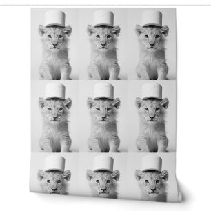 Funny Lion Cub Wearing Toilet Paper Hat Minimalist Wallpaper
