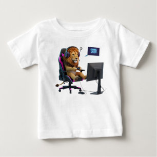 Funny Lion Gamer Sitting in Gaming Chair with Game Baby T-Shirt