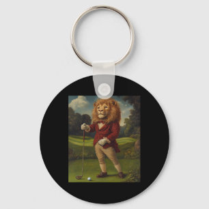 Funny Lion Playing Golf Graphic Weird Lion Key Ring