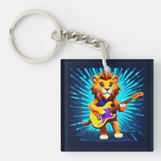Funny Lion Playing Guitar  Key Ring