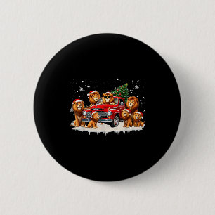 Funny Lion Riding Christmas Tree Truck Christmas  6 Cm Round Badge