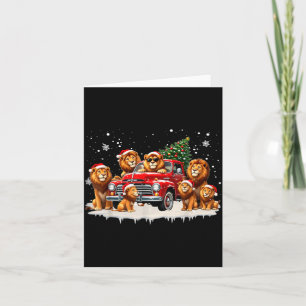 Funny Lion Riding Christmas Tree Truck Christmas Card