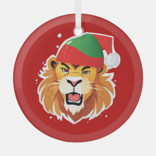 Funny Lion Safari animals Santa Christmas Costume Glass Tree Decoration