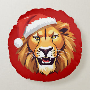 Funny Lion Safari animals Santa Christmas Costume  Round Cushion