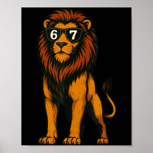Funny Lion Sungles 67 Six Seven Meme  Poster