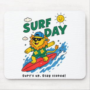 Funny Lion Surfing Summer Vacation Surf Day Boys G Mouse Pad
