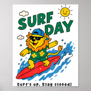 Funny Lion Surfing Summer Vacation Surf Day Boys G Poster