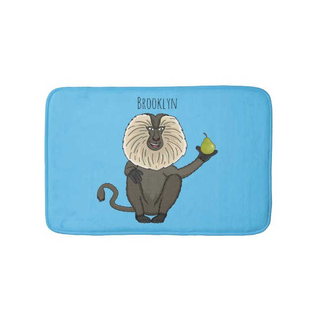 Funny lion tailed macaque monkey cartoon bath mat (Front)
