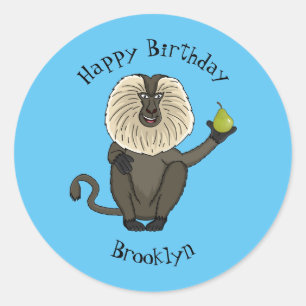 Funny lion tailed macaque monkey cartoon classic round sticker