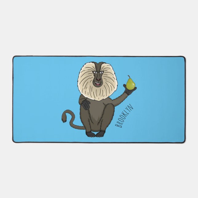 Funny lion tailed macaque monkey cartoon desk mat (Front)