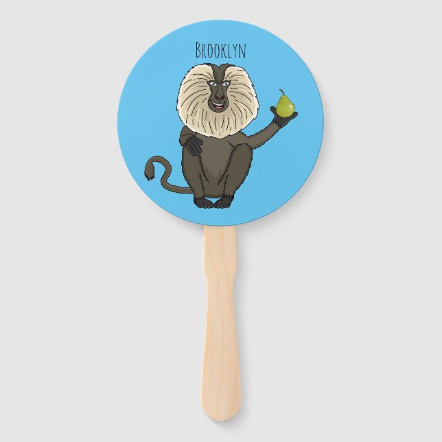 Funny lion tailed macaque monkey cartoon hand fan (Front)