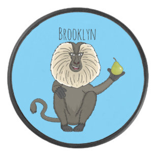 Funny lion tailed macaque monkey cartoon hockey puck