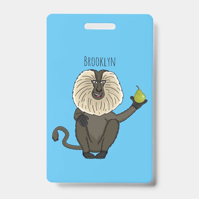 Funny lion tailed macaque monkey cartoon ID badge (Front)