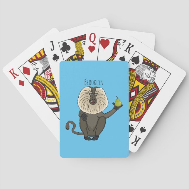 Funny lion tailed macaque monkey cartoon playing cards (Back)