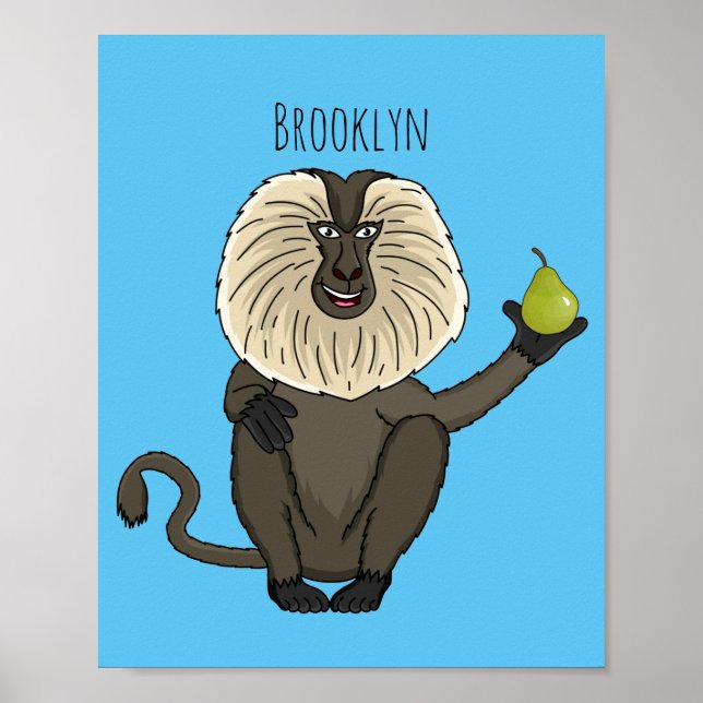 Funny lion tailed macaque monkey cartoon poster (Front)