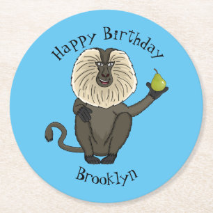 Funny lion tailed macaque monkey cartoon round paper coaster