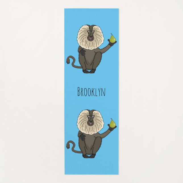 Funny lion tailed macaque monkey cartoon yoga mat (Front)