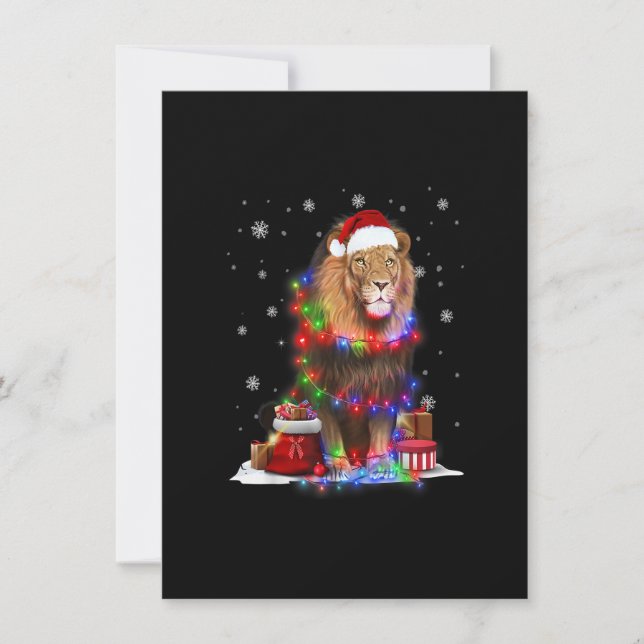 Funny Lion Tree Christmas Lights Xmas Pajama Match Invitation (Front)