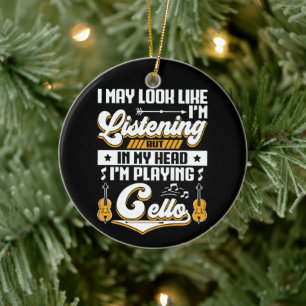 Funny Listening In My Head I'm Playing Cello Ceramic Tree Decoration