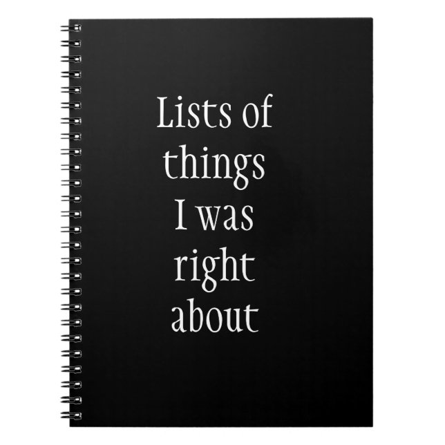 Funny Lists of things Humour Notebook (Front)