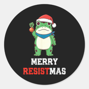 Funny Litical Frog Christmas Merry Resistmas 2025  Classic Round Sticker