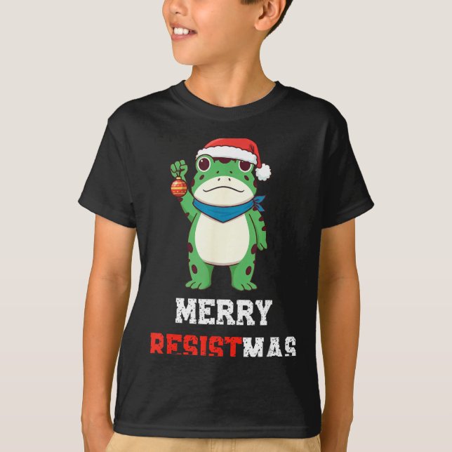 Funny Litical Frog Christmas Merry Resistmas 2025  T-Shirt (Front)