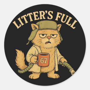 Funny Litter’s Full Cat Parody 67 Six Seven Meme Classic Round Sticker