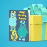 Funny Little Cartoon Monsters Boys Birthday Card<br><div class="desc">This personalised greeting card is perfect for boys' birthdays. It features cute cartoon style illustrations of goofy monsters with your own custom message on the front and on the inside.</div>