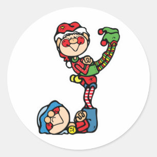 funny little christmas elves classic round sticker